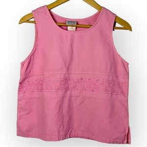 Vintage pink one pink denim embroidered tank/crop top Y2K 90s